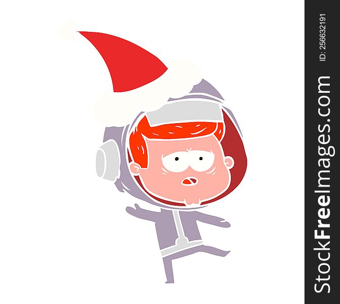 Flat Color Illustration Of A Tired Astronaut Wearing Santa Hat