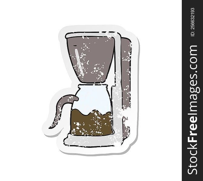 retro distressed sticker of a cartoon coffee maker