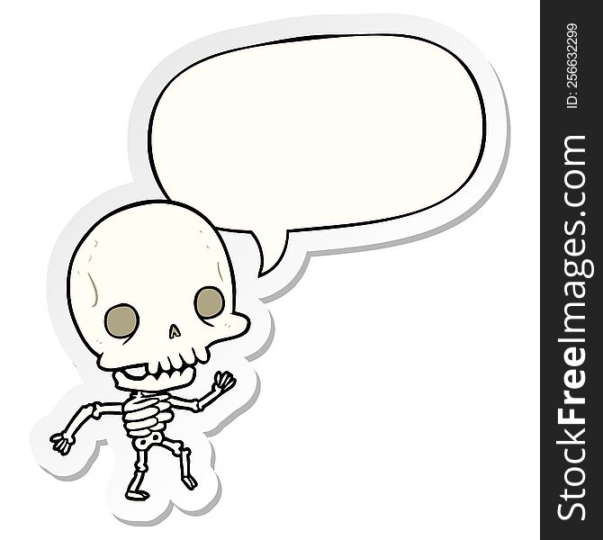 cute cartoon dancing skeleton and speech bubble sticker