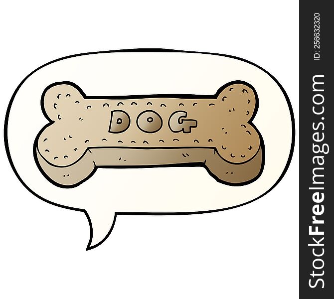 cartoon dog biscuit with speech bubble in smooth gradient style