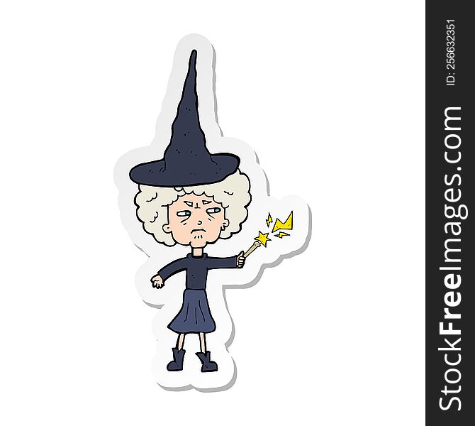 Sticker Of A Cartoon Halloween Witch