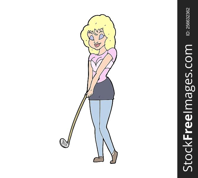 cartoon woman playing golf