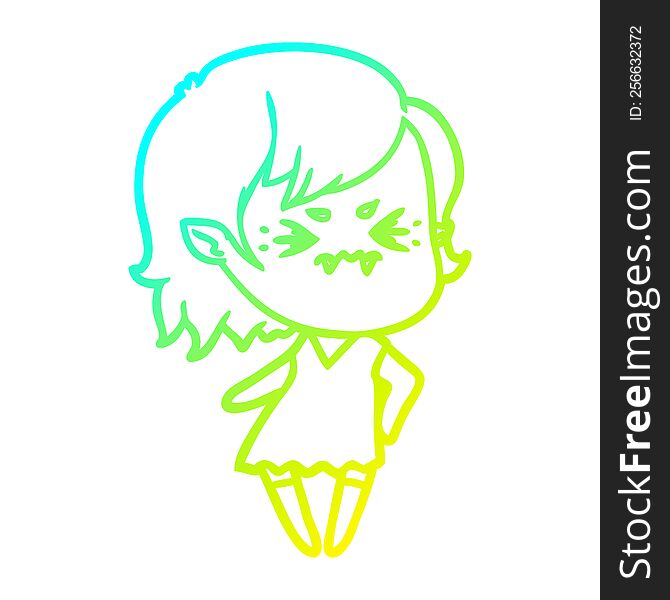 Cold Gradient Line Drawing Annoyed Cartoon Vampire Girl