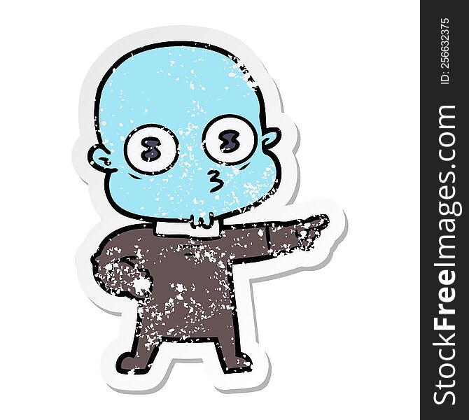 Distressed Sticker Of A Cartoon Weird Bald Spaceman