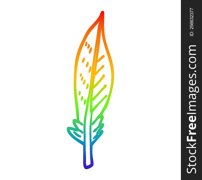 rainbow gradient line drawing of a cartoon golden feather