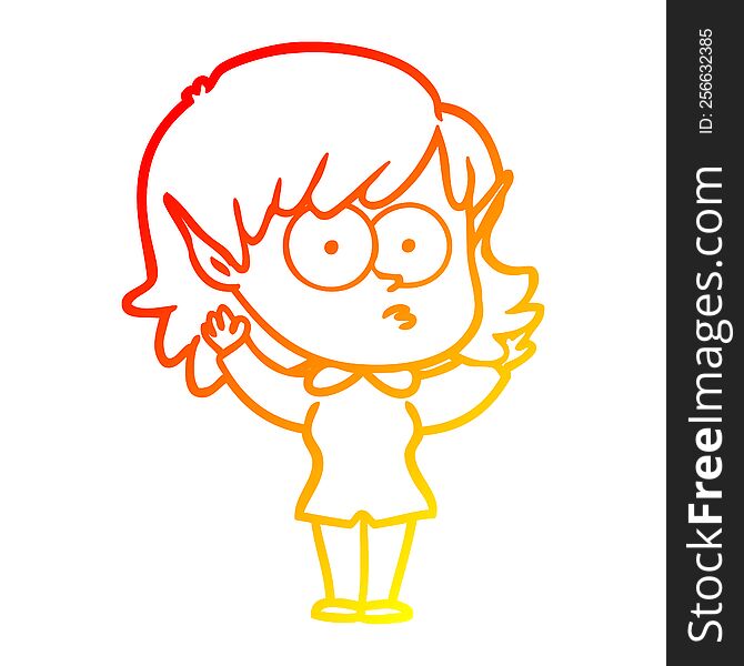 Warm Gradient Line Drawing Cartoon Elf Girl Staring