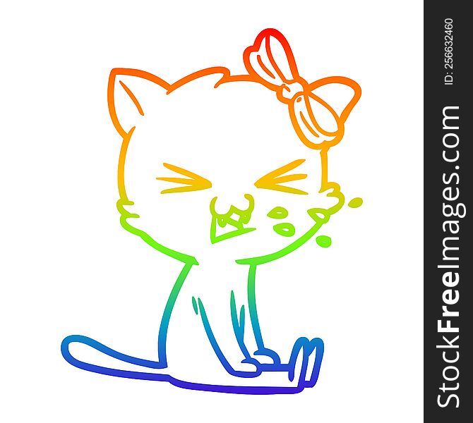 Rainbow Gradient Line Drawing Cartoon Cat