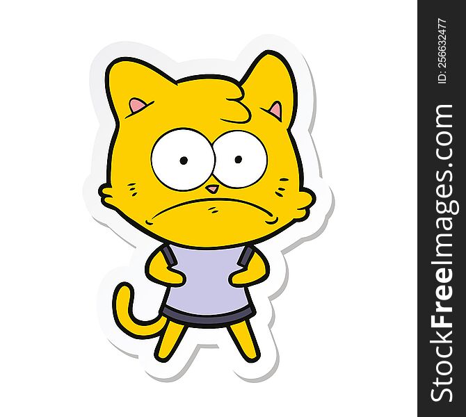 Sticker Of A Cartoon Nervous Cat