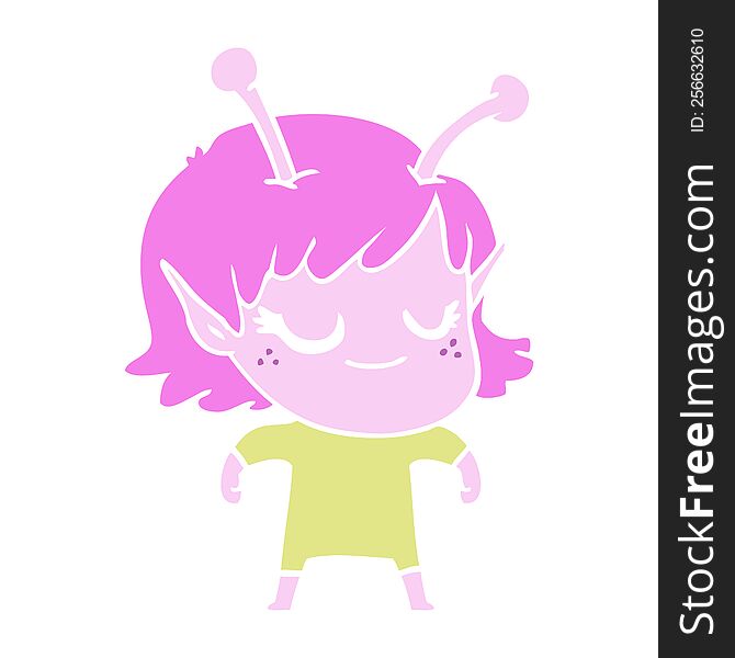 smiling alien girl flat color style cartoon