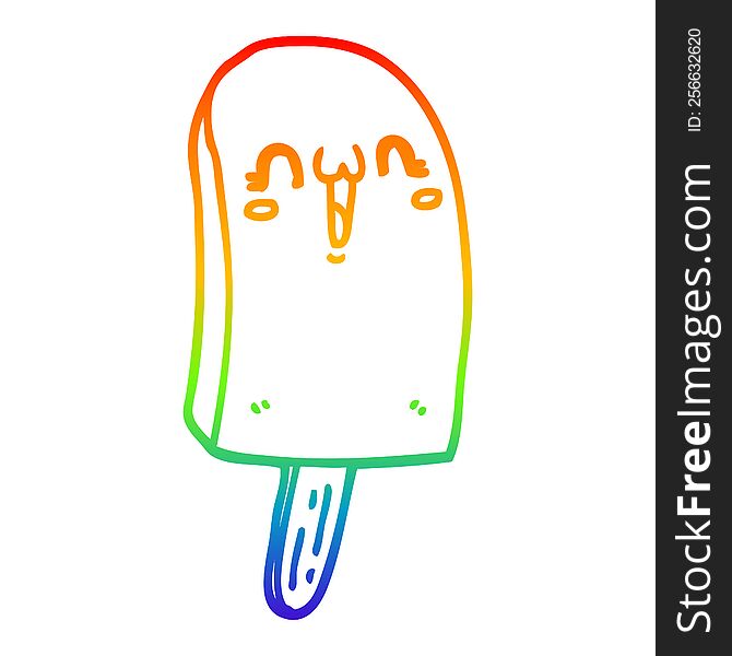 rainbow gradient line drawing of a cartoon frozen ice lolly
