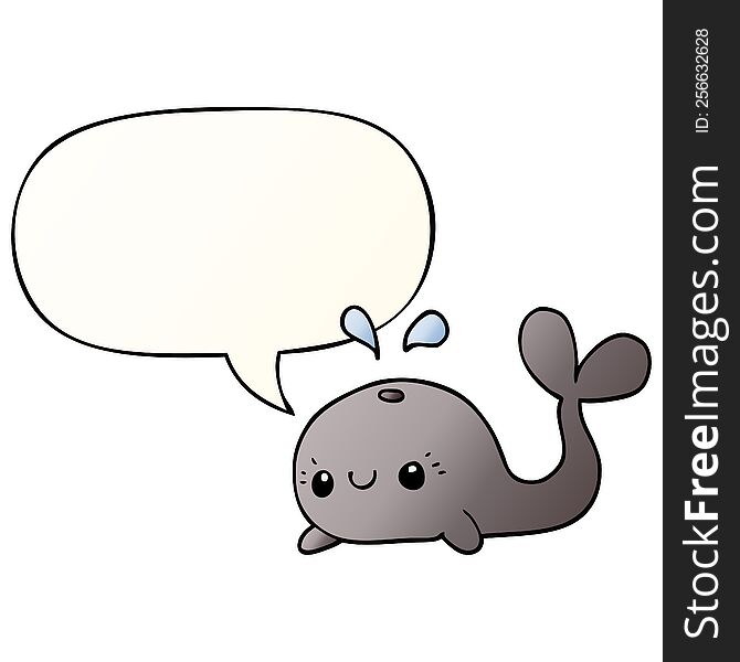 cute cartoon whale with speech bubble in smooth gradient style