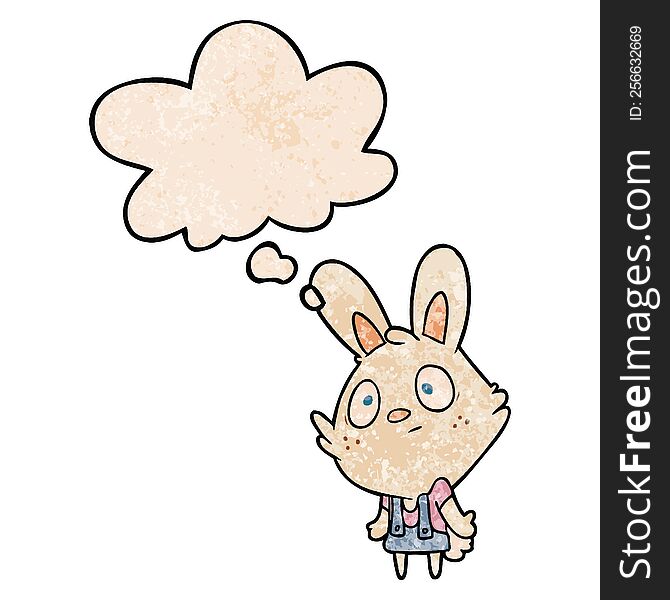 Cartoon Rabbit Shrugging Shoulders And Thought Bubble In Grunge Texture Pattern Style
