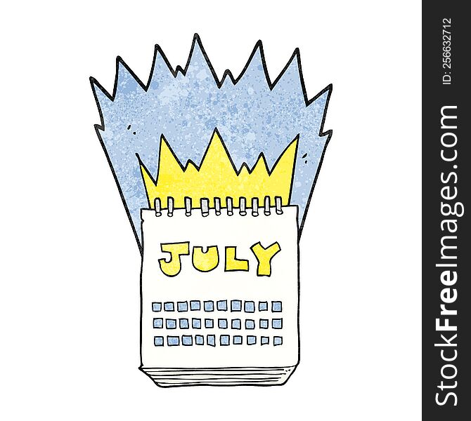 freehand textured cartoon calendar showing month of July