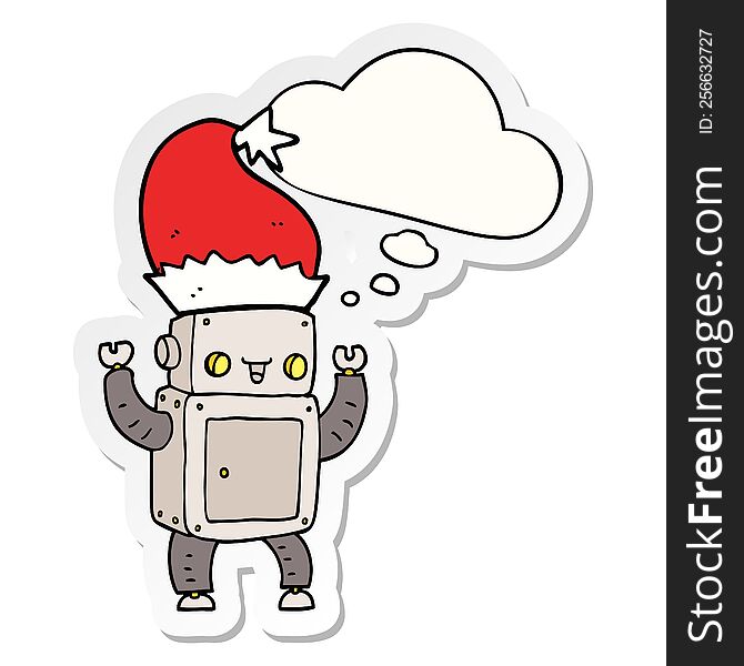 Cartoon Christmas Robot And Thought Bubble As A Printed Sticker