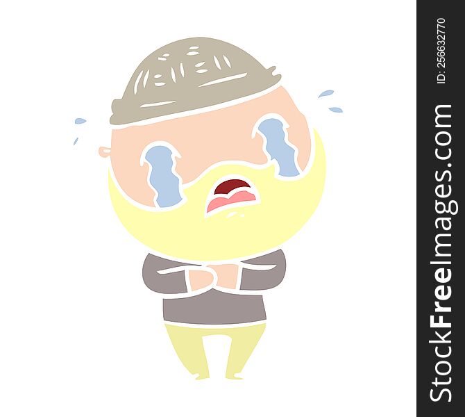 Flat Color Style Cartoon Bearded Man Crying