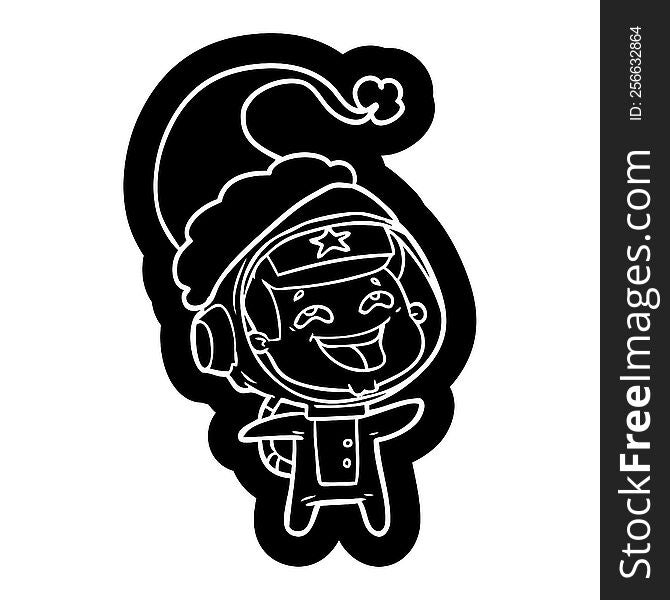 Cartoon Icon Of A Laughing Astronaut Wearing Santa Hat