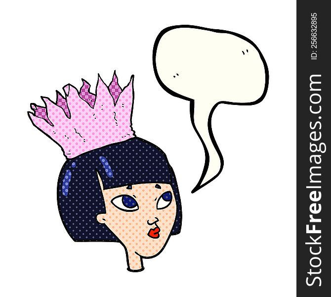 freehand drawn comic book speech bubble cartoon woman wearing paper crown