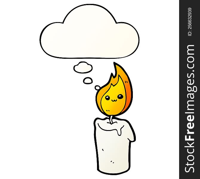 Cartoon Candle Character And Thought Bubble In Smooth Gradient Style