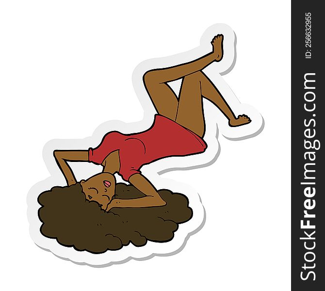 sticker of a cartoon woman lying on floor
