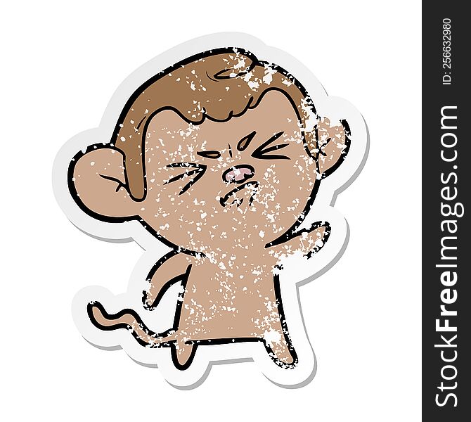 distressed sticker of a cartoon angry monkey