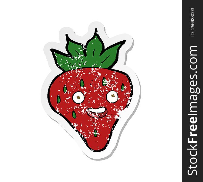 Retro Distressed Sticker Of A Cartoon Happy Strawberry