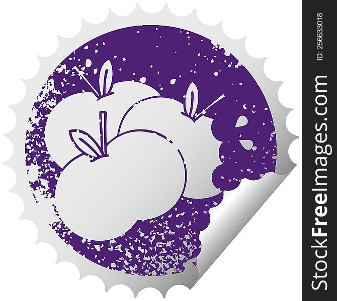 Distressed Circular Peeling Sticker Symbol Juicy Apple