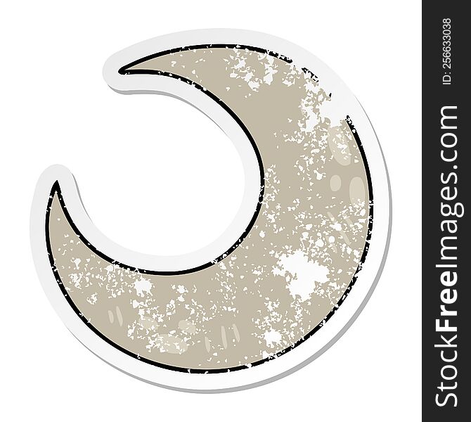 distressed sticker of a quirky hand drawn cartoon crescent moon