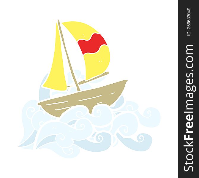 flat color illustration of a cartoon sail ship