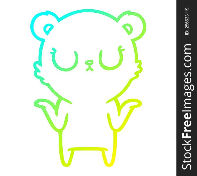 cold gradient line drawing of a peaceful cartoon bear shrugging