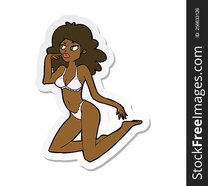 sticker of a cartoon woman in underwear looking thoughtful