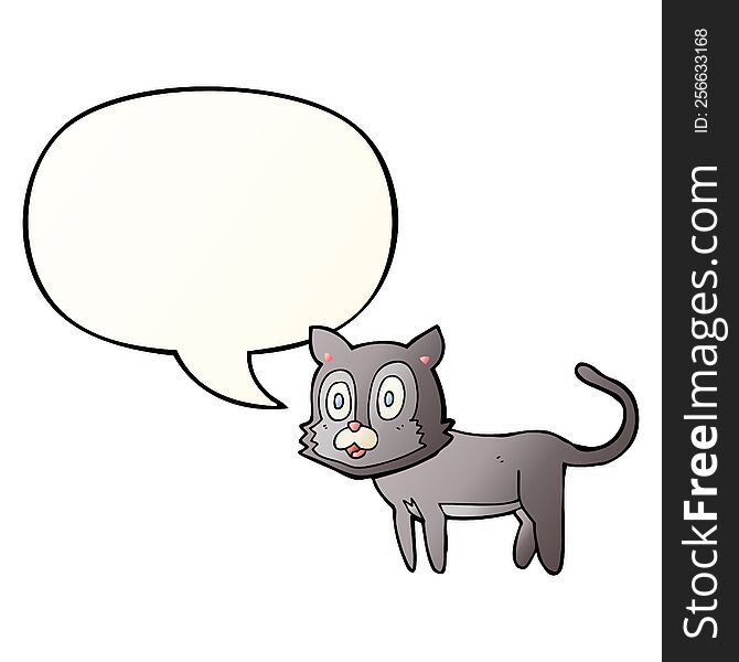 Happy Cartoon Cat And Speech Bubble In Smooth Gradient Style
