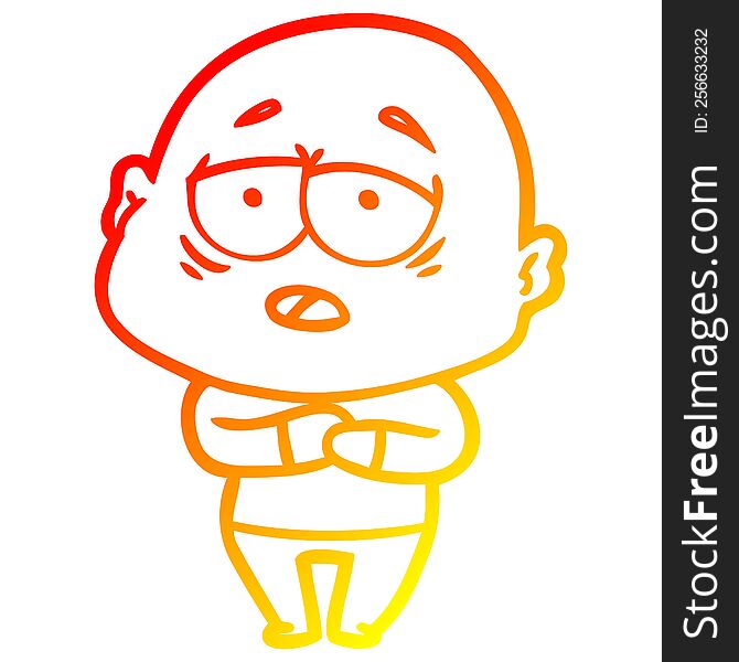 warm gradient line drawing of a cartoon tired bald man