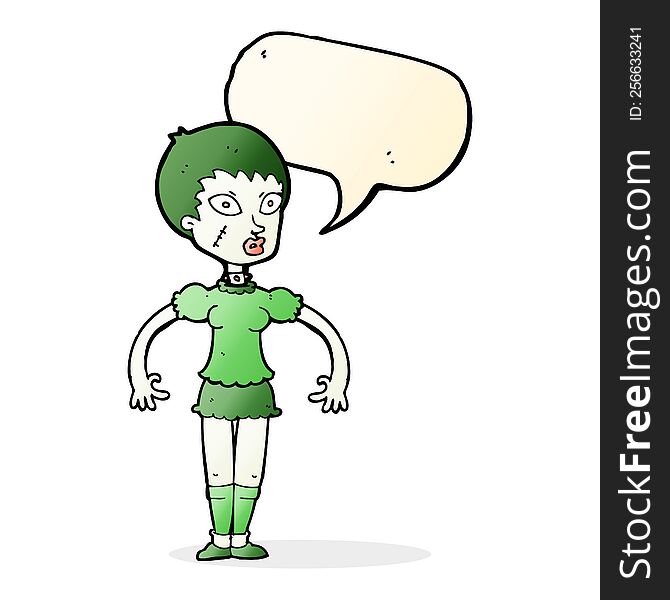 Cartoon Zombie Monster Woman With Speech Bubble