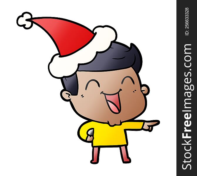 Gradient Cartoon Of A Man Laughing Wearing Santa Hat