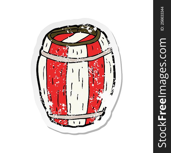 Retro Distressed Sticker Of A Cartoon Painted Barrel