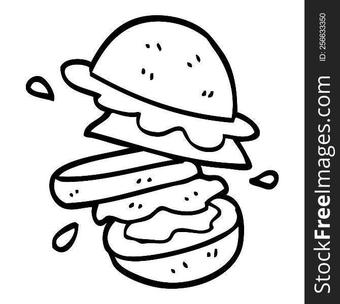 line drawing cartoon of a burger