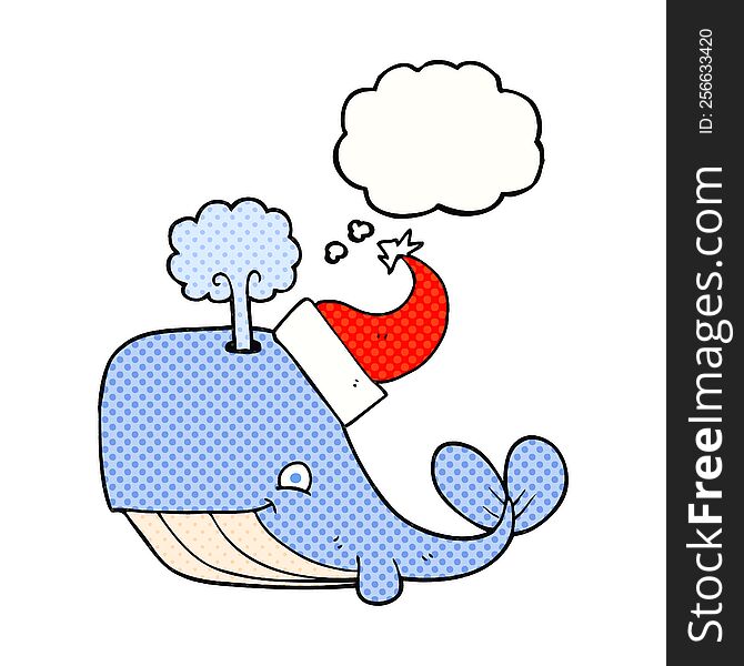 Thought Bubble Cartoon Whale Wearing Christmas Hat