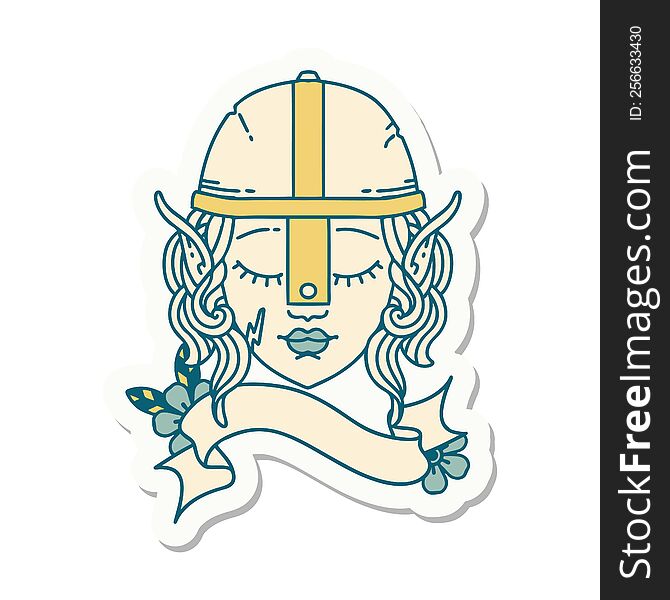 sticker of a elf fighter character face. sticker of a elf fighter character face
