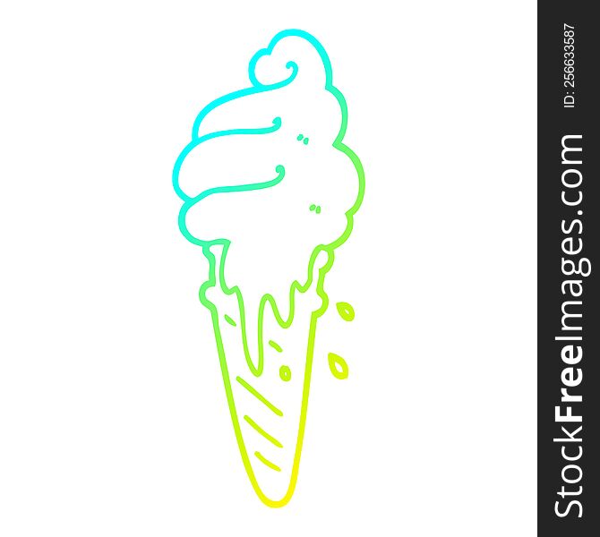 cold gradient line drawing of a cartoon ice cream cone