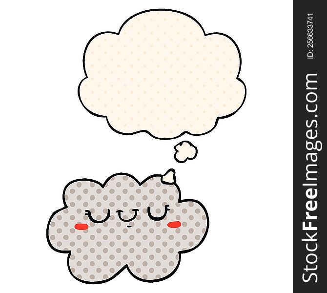 Cute Cartoon Cloud And Thought Bubble In Comic Book Style