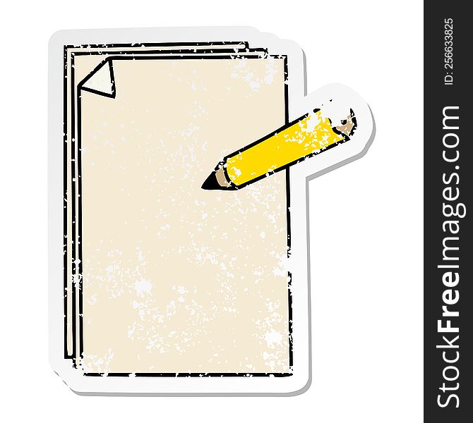 distressed sticker of a quirky hand drawn cartoon paper and pencil