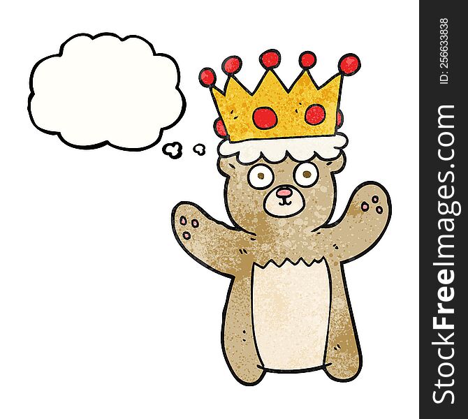Thought Bubble Textured Cartoon Teddy Bear Wearing Crown