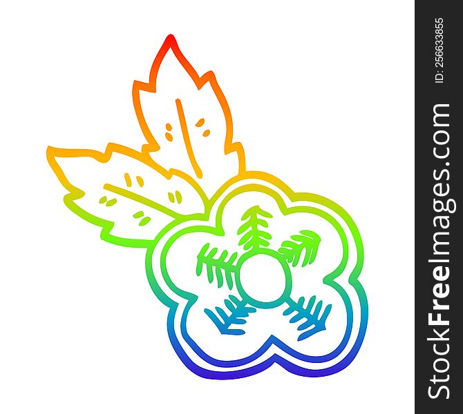 rainbow gradient line drawing of a cartoon rose tattoo symbol