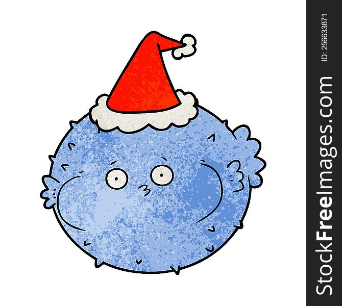 Textured Cartoon Of A Puffer Fish Wearing Santa Hat