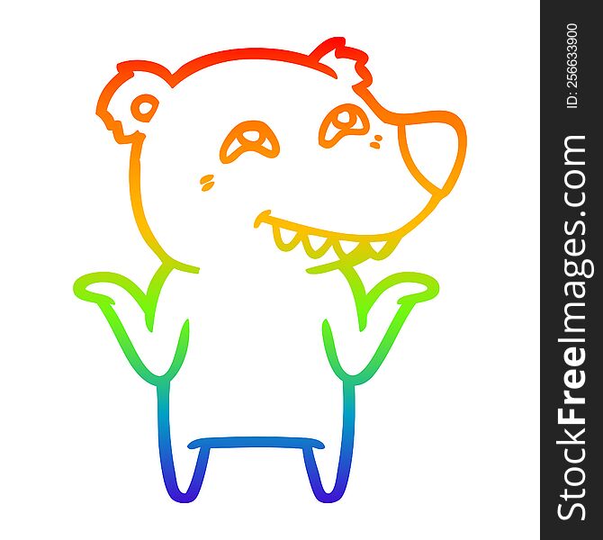 Rainbow Gradient Line Drawing Cartoon Polar Bear Showing Teeth