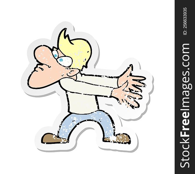 Retro Distressed Sticker Of A Cartoon Annoyed Man Gesturing