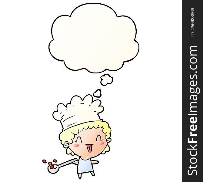 cartoon chef with thought bubble in smooth gradient style