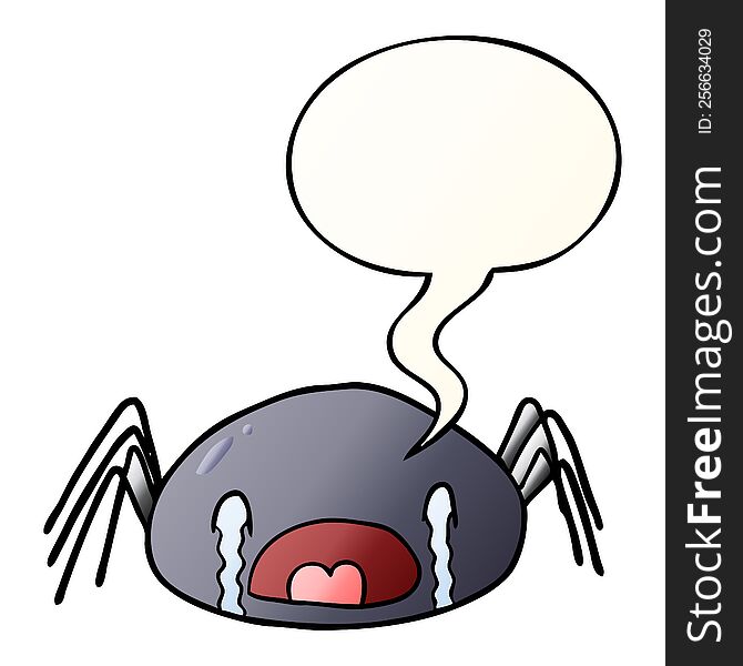 Cartoon Halloween Spider Crying And Speech Bubble In Smooth Gradient Style