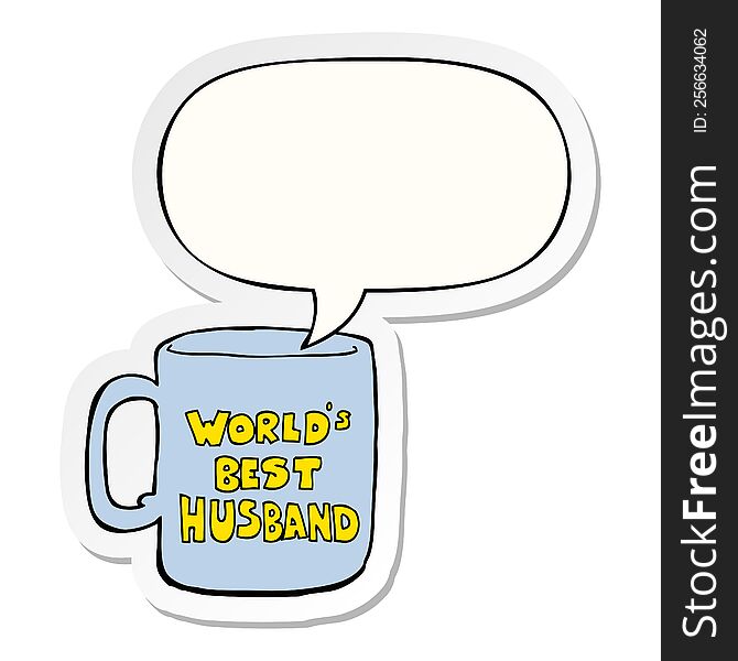 worlds best husband mug with speech bubble sticker