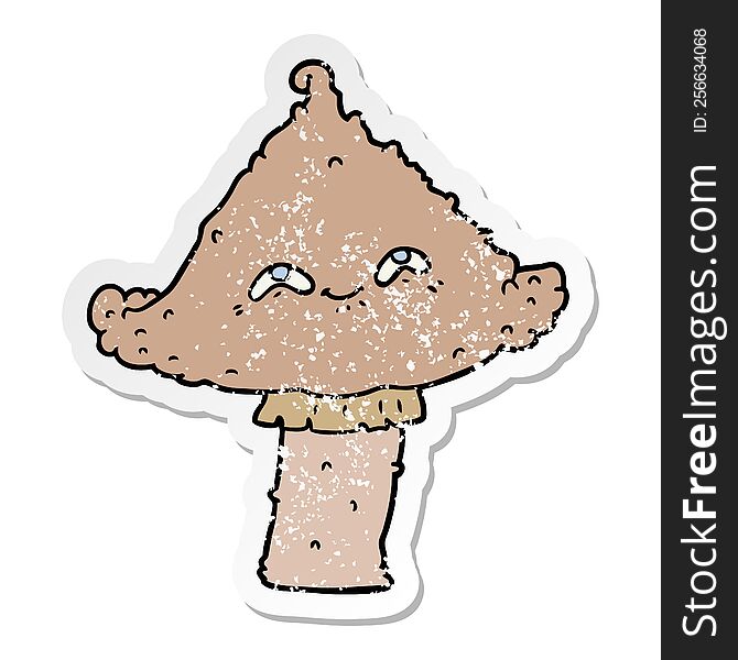 Distressed Sticker Of A Cartoon Mushroom With Face